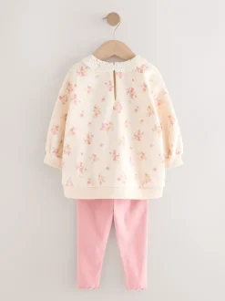 Sets En Outfits|Sweaters En Hoody´S|Next Lichtroze met fijne bloemenprint - Set van sweatshirt met kraag en legging (3mnd-7jr)