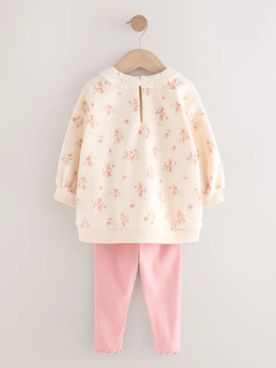 Sets En Outfits|Sweaters En Hoody´S|Next Lichtroze met fijne bloemenprint - Set van sweatshirt met kraag en legging (3mnd-7jr)