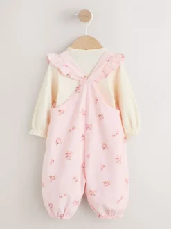 Rompertjes En Tuinbroeken|Tuinbroeken*Next - Baby Print Bodysuit met Lange mouwen en Corduroy bretelbroeken Set 2 Pieces (0mnd -2jr) Lichtroze met fijne print