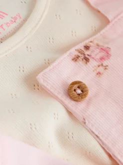 Rompertjes En Tuinbroeken|Tuinbroeken*Next - Baby Print Bodysuit met Lange mouwen en Corduroy bretelbroeken Set 2 Pieces (0mnd -2jr) Lichtroze met fijne print