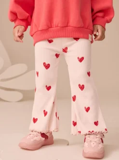 Broeken En Leggings*Next Lichtroze met hartje - Geribbelde flare legging (3 mnd-7 jr)