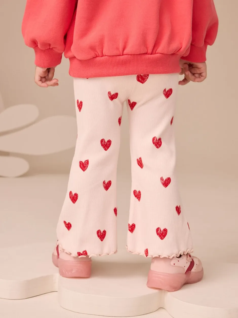Broeken En Leggings*Next Lichtroze met hartje - Geribbelde flare legging (3 mnd-7 jr)