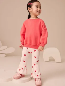 Broeken En Leggings*Next Lichtroze met hartje - Geribbelde flare legging (3 mnd-7 jr)
