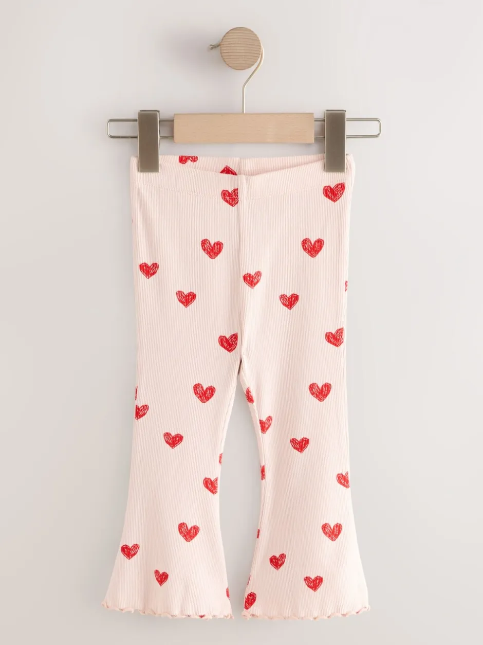 Broeken En Leggings*Next Lichtroze met hartje - Geribbelde flare legging (3 mnd-7 jr)