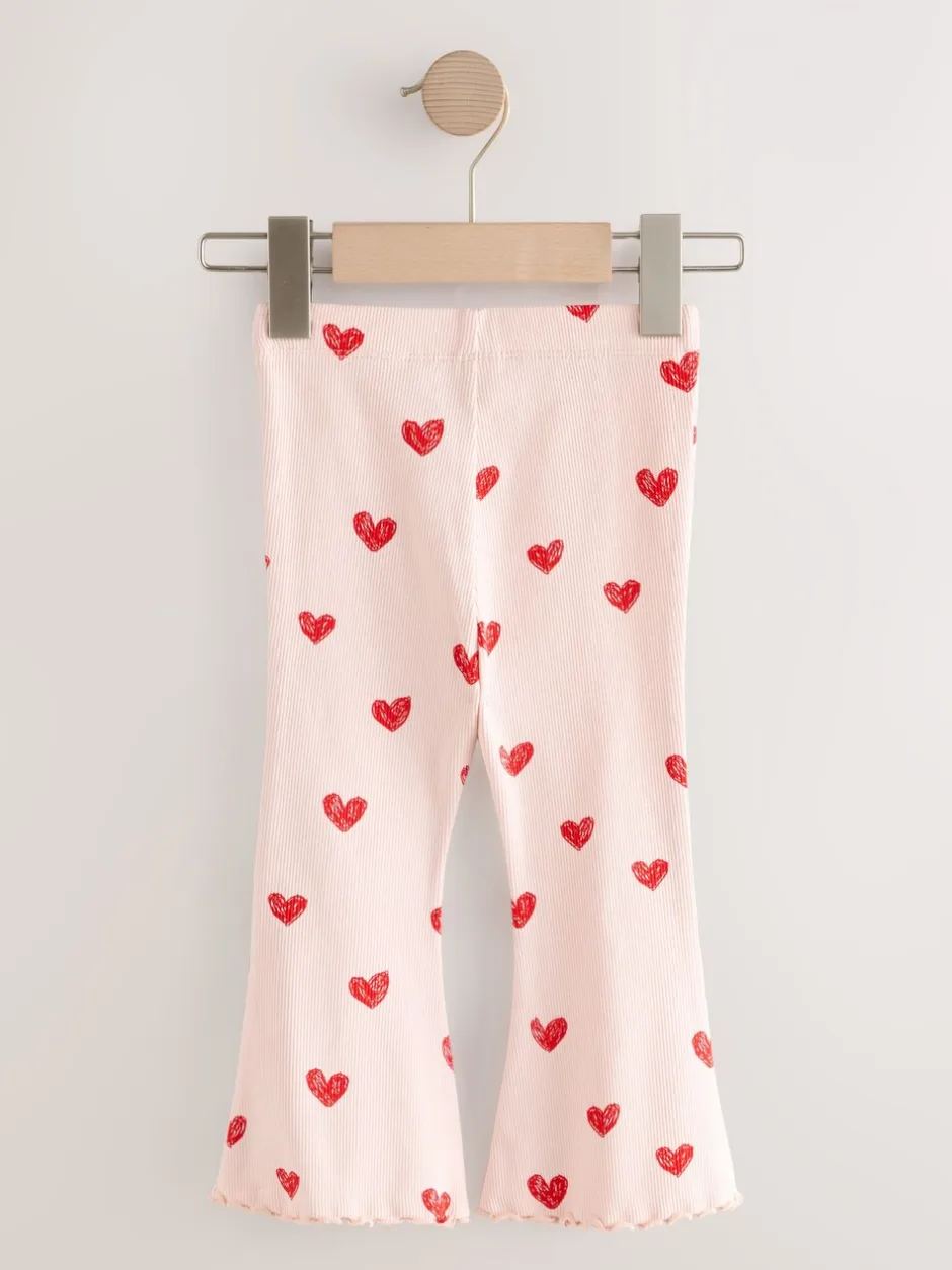 Broeken En Leggings*Next Lichtroze met hartje - Geribbelde flare legging (3 mnd-7 jr)