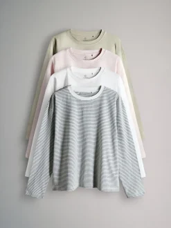 Tops En T-Shirts*The Set Light Green/Pink/White/Stripe - 4 Pack 100% Cotton Relaxed Long Sleeve T-Shirts