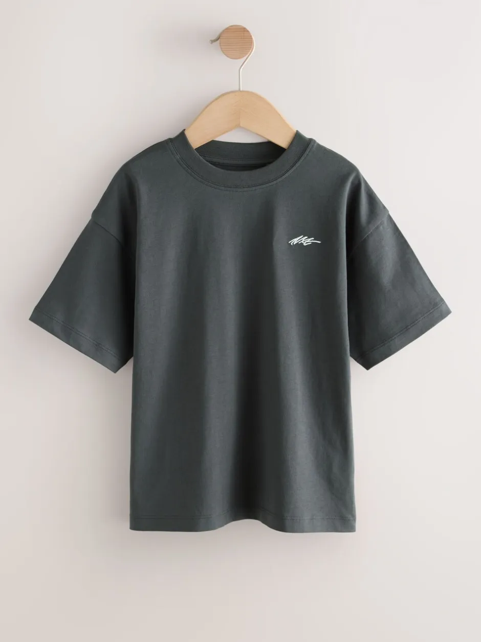 T-Shirts|Tops|Next - Short Sleeve Logo Chest Graphic T-Shirts 4 Pack (3-16yrs) Light Grey/Brown/Dark Grey/Green