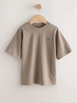 T-Shirts|Tops|Next - Short Sleeve Logo Chest Graphic T-Shirts 4 Pack (3-16yrs) Light Grey/Brown/Dark Grey/Green