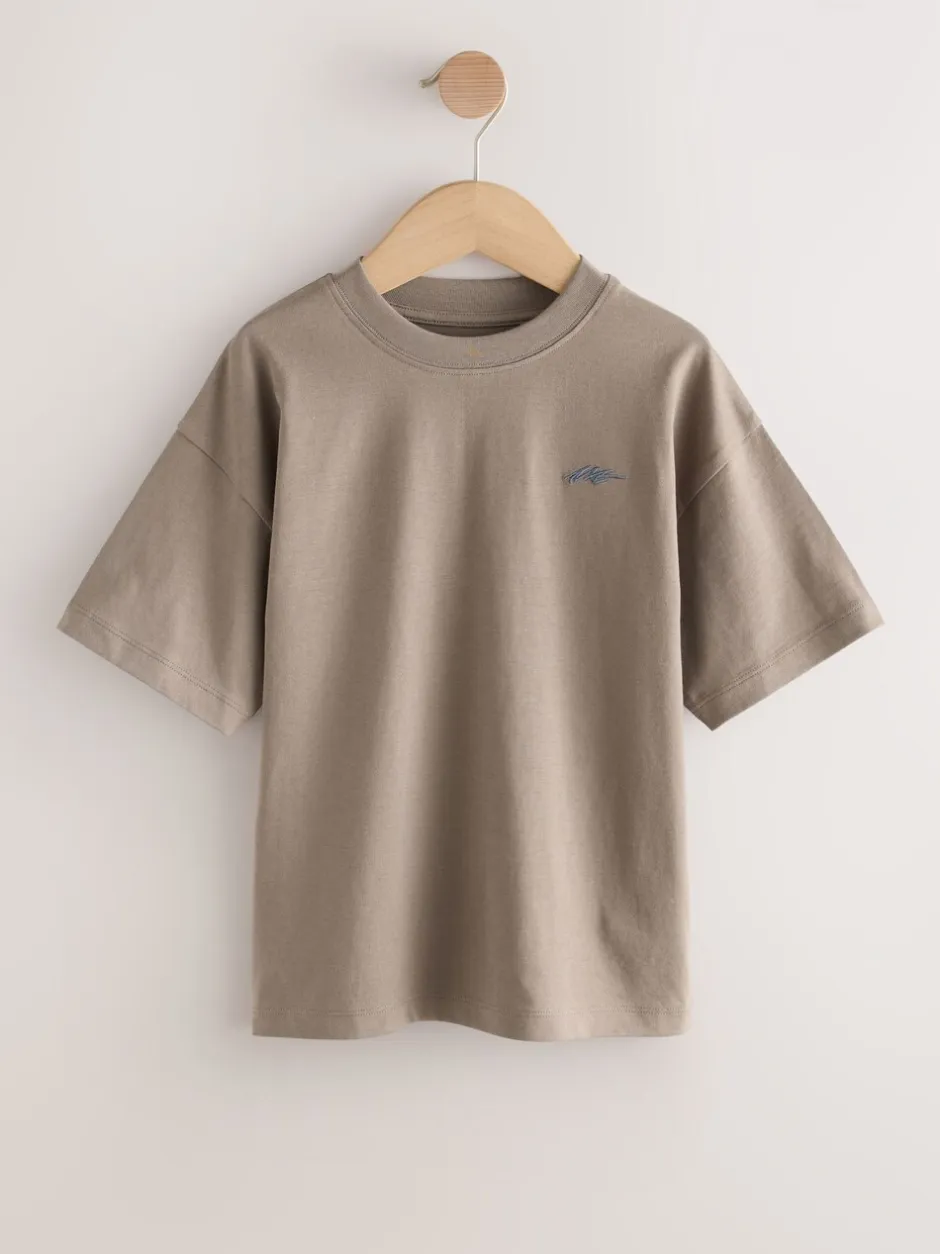 T-Shirts|Tops|Next - Short Sleeve Logo Chest Graphic T-Shirts 4 Pack (3-16yrs) Light Grey/Brown/Dark Grey/Green