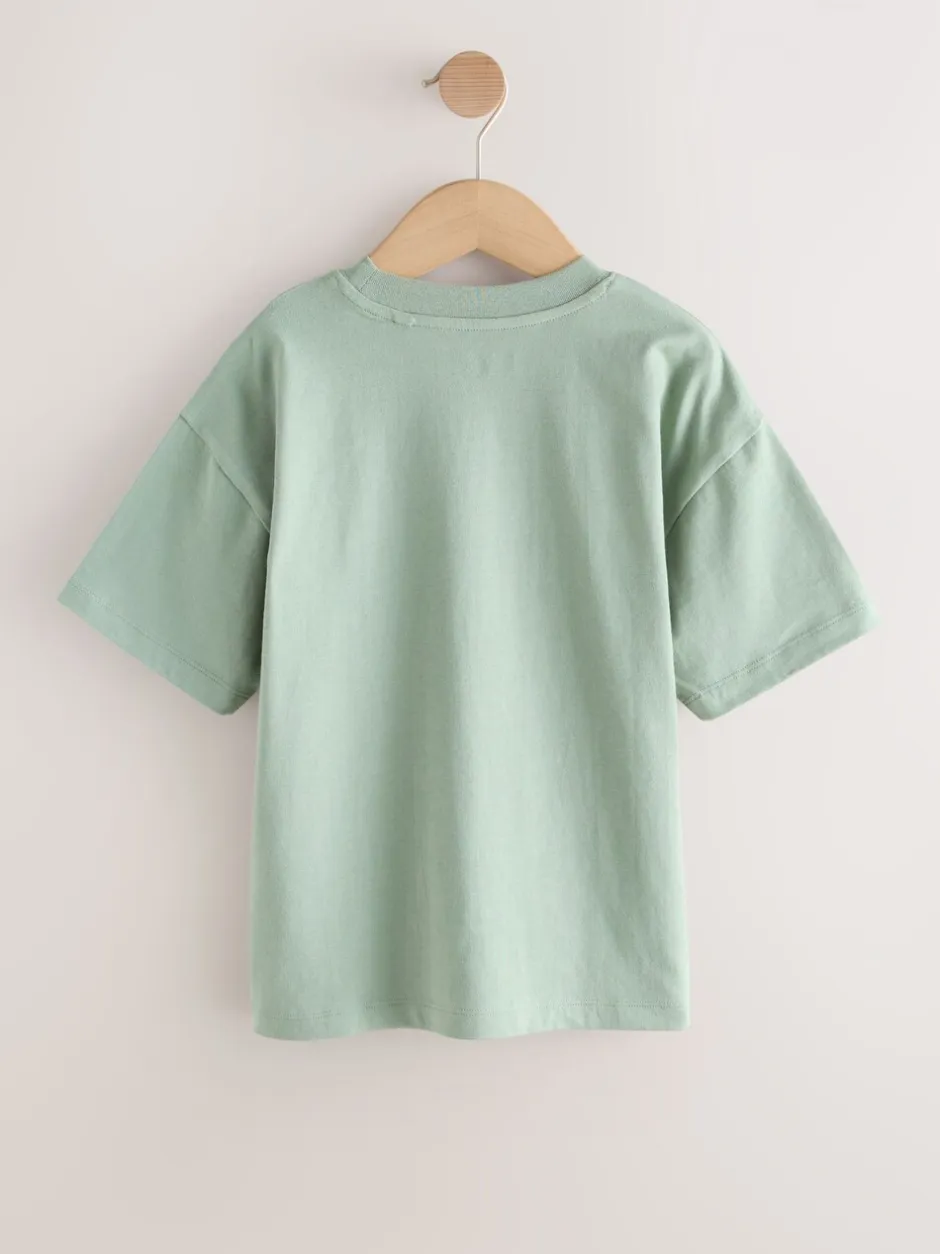 T-Shirts|Tops|Next - Short Sleeve Logo Chest Graphic T-Shirts 4 Pack (3-16yrs) Light Grey/Brown/Dark Grey/Green