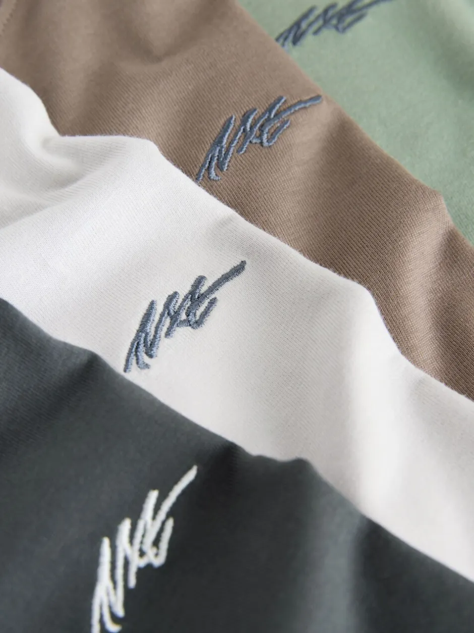 T-Shirts|Tops|Next - Short Sleeve Logo Chest Graphic T-Shirts 4 Pack (3-16yrs) Light Grey/Brown/Dark Grey/Green