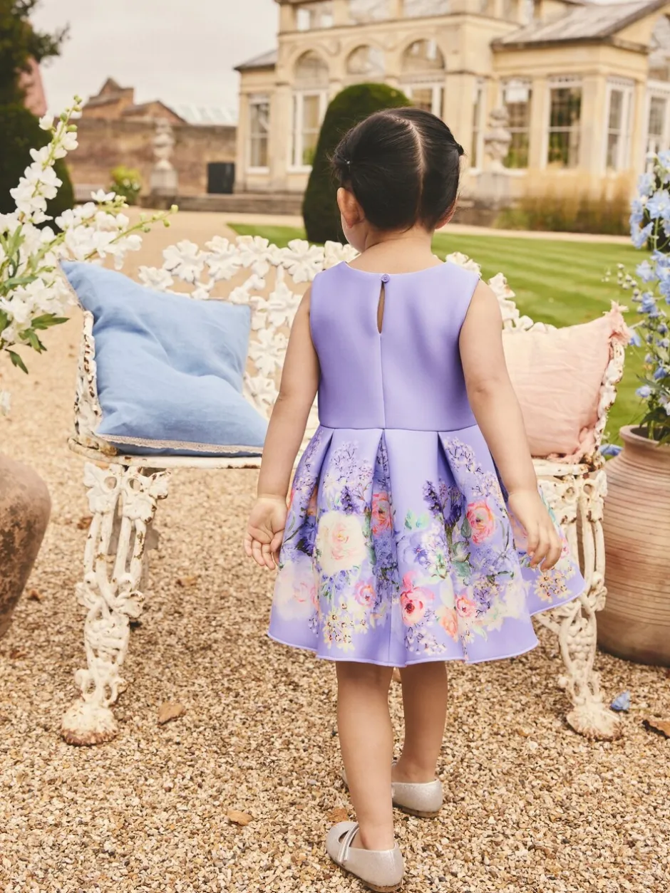 Gelegenheidskleding|Jurken*Next - Scuba Occasion Dress (3mths-7yrs) Lila met bloemenprint