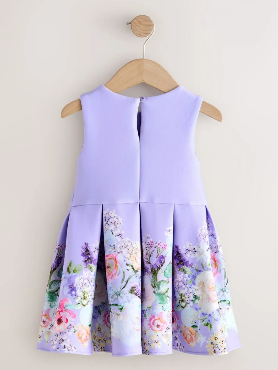 Gelegenheidskleding|Jurken*Next - Scuba Occasion Dress (3mths-7yrs) Lila met bloemenprint