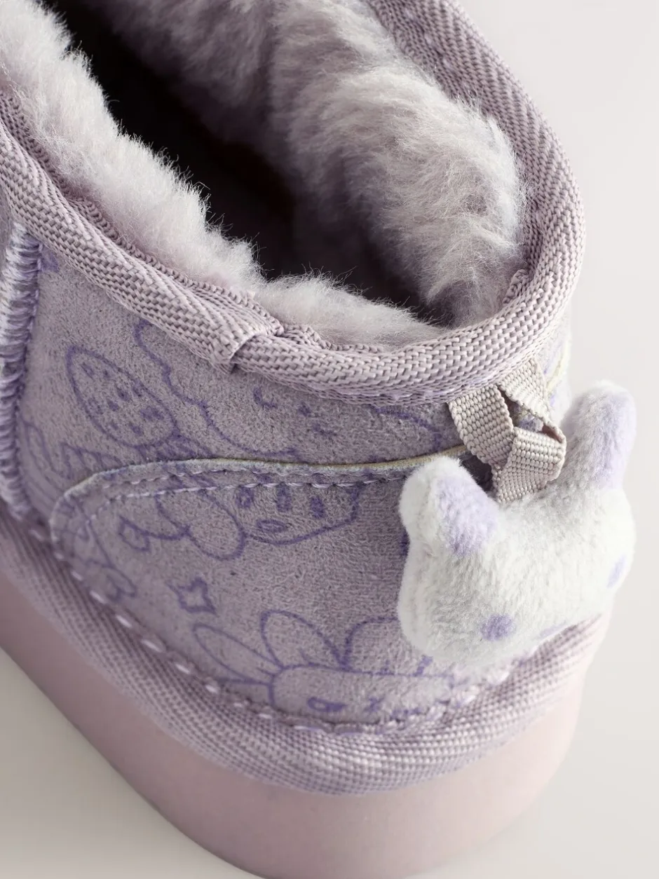 Pantoffels|Next - Slipper Ankle Boots Lila met figuurtjes