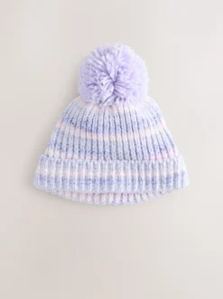 Mutsjes En Antikrabwantjes|Mutsen, Handschoenen En Sjaals|Next - Gebreide babymuts van chenille met pompon (0mnd-2jr) Lila ton-sur-ton