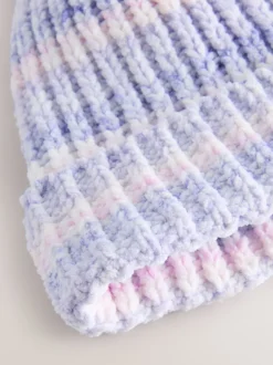 Mutsjes En Antikrabwantjes|Mutsen, Handschoenen En Sjaals|Next - Gebreide babymuts van chenille met pompon (0mnd-2jr) Lila ton-sur-ton