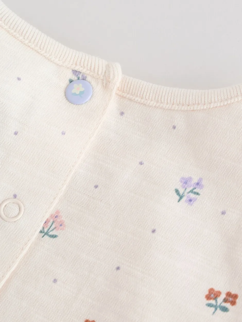 Rompertjes En Tuinbroeken|Babypakjes En Babypyjama's|Next - 3 Rompertjes Lilac and Ecru Floral Frill Shoulder