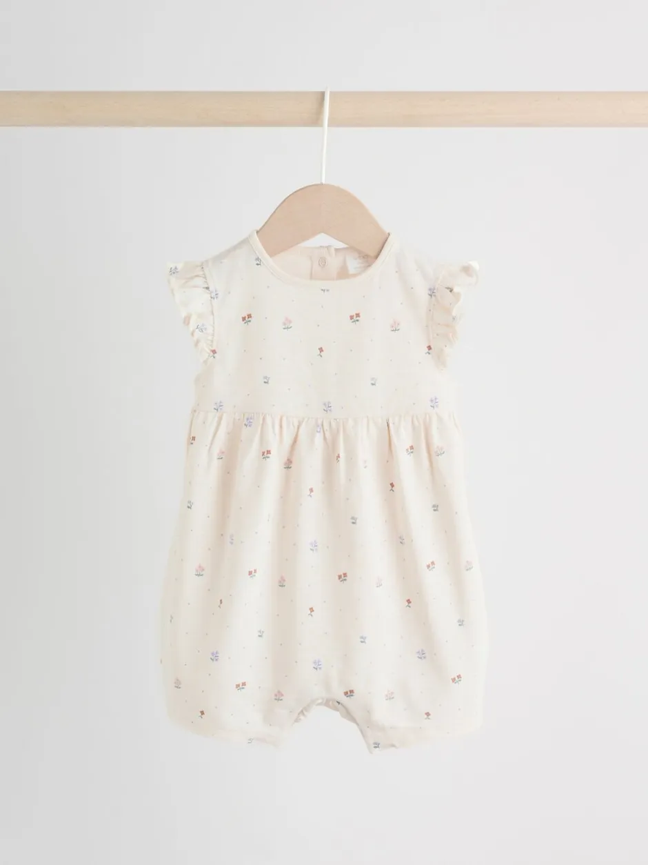 Rompertjes En Tuinbroeken|Babypakjes En Babypyjama's|Next - 3 Rompertjes Lilac and Ecru Floral Frill Shoulder