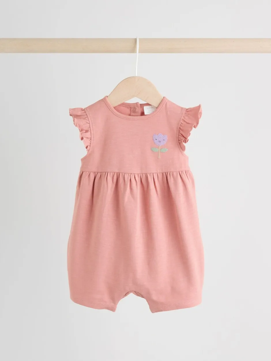 Rompertjes En Tuinbroeken|Babypakjes En Babypyjama's|Next - 3 Rompertjes Lilac and Ecru Floral Frill Shoulder