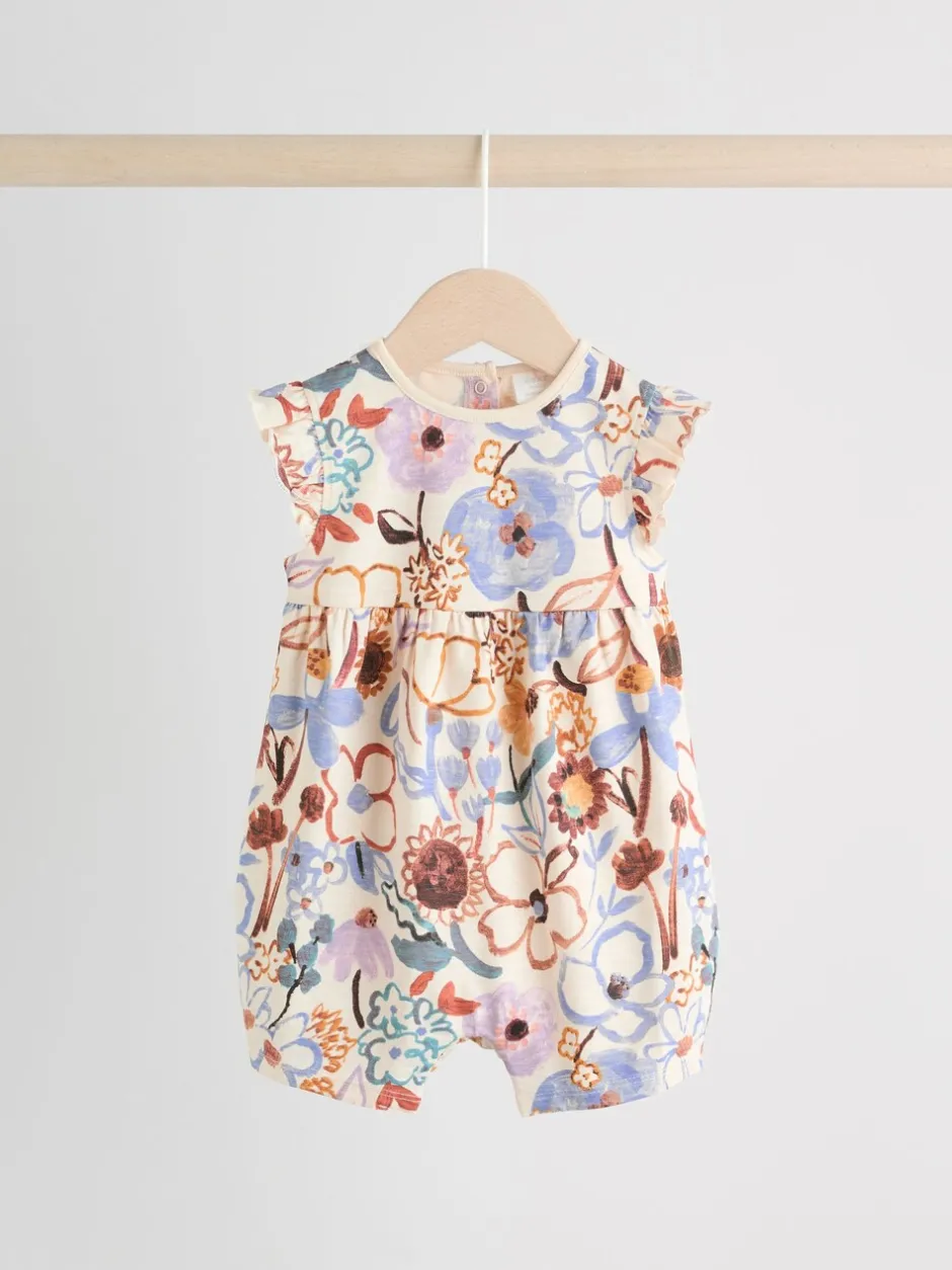 Rompertjes En Tuinbroeken|Babypakjes En Babypyjama's|Next - 3 Rompertjes Lilac and Ecru Floral Frill Shoulder