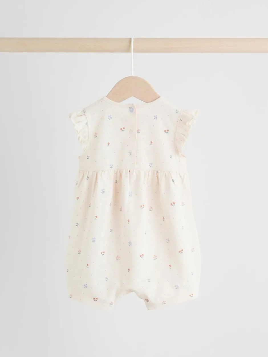 Rompertjes En Tuinbroeken|Babypakjes En Babypyjama's|Next - 3 Rompertjes Lilac and Ecru Floral Frill Shoulder