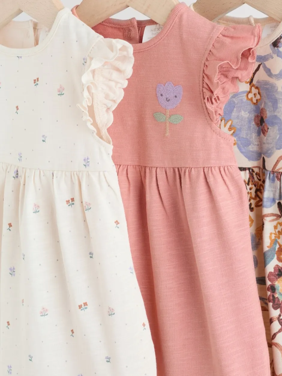 Rompertjes En Tuinbroeken|Babypakjes En Babypyjama's|Next - 3 Rompertjes Lilac and Ecru Floral Frill Shoulder