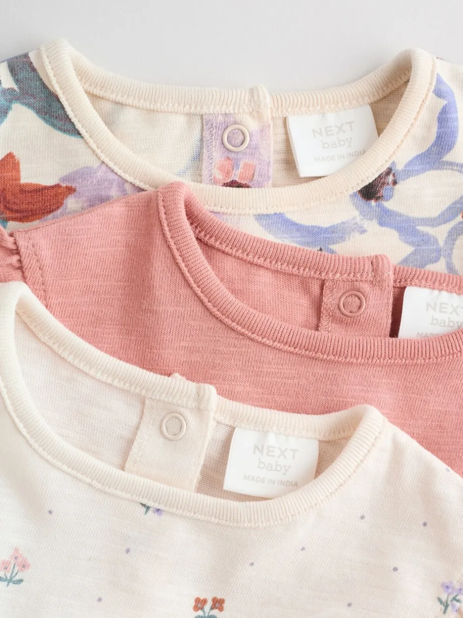 Rompertjes En Tuinbroeken|Babypakjes En Babypyjama's|Next - 3 Rompertjes Lilac and Ecru Floral Frill Shoulder