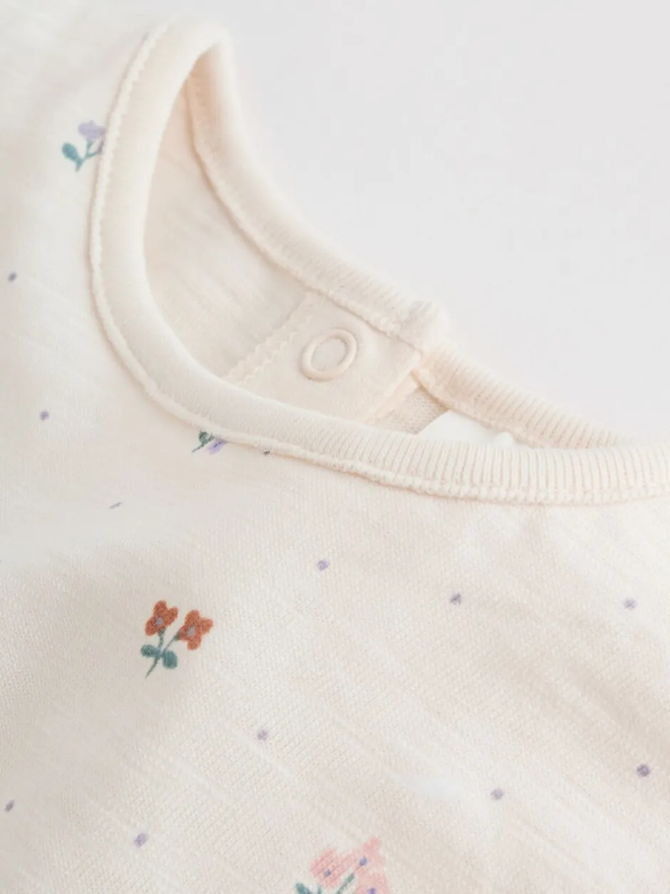 Rompertjes En Tuinbroeken|Babypakjes En Babypyjama's|Next - 3 Rompertjes Lilac and Ecru Floral Frill Shoulder