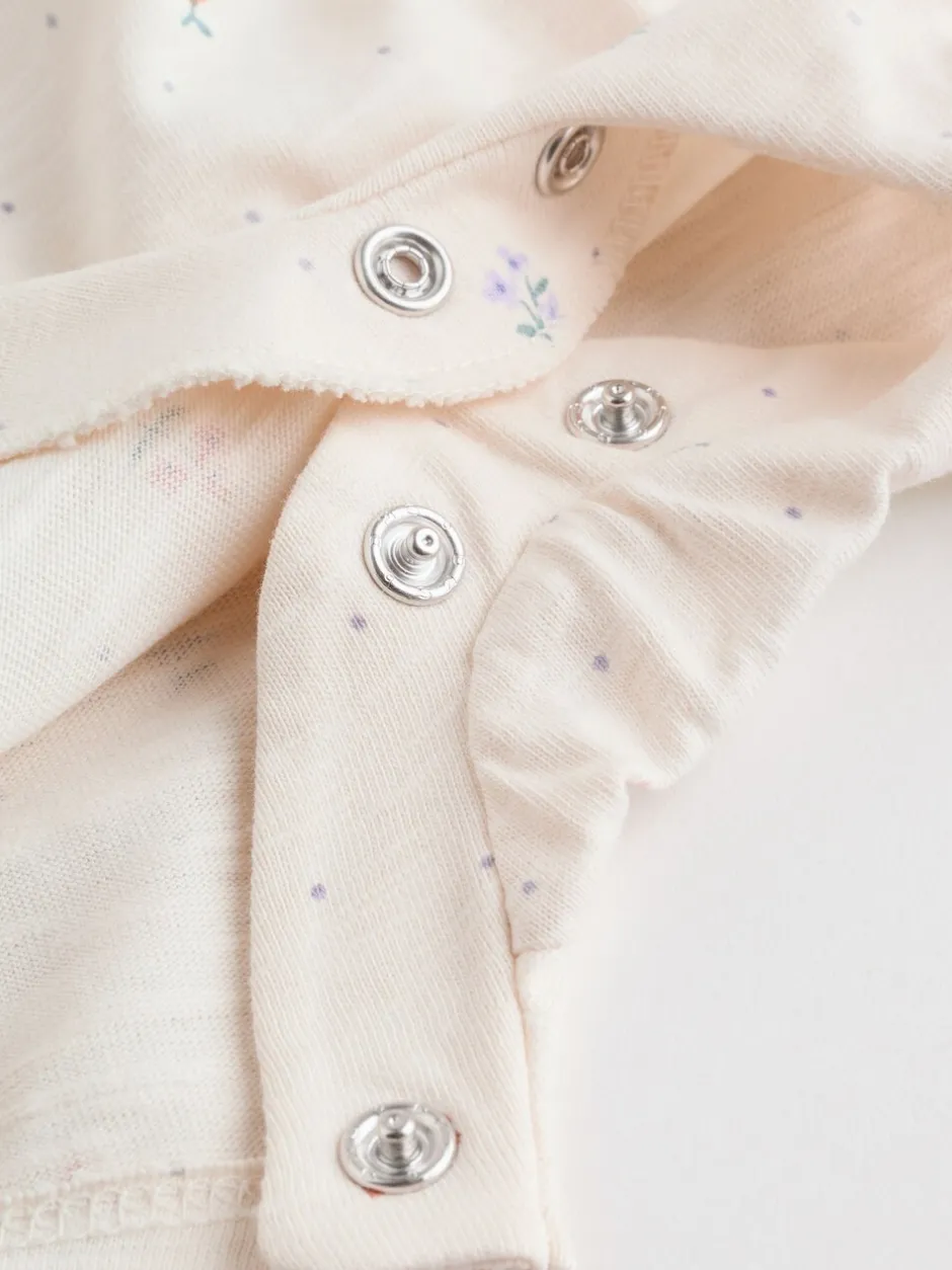 Rompertjes En Tuinbroeken|Babypakjes En Babypyjama's|Next - 3 Rompertjes Lilac and Ecru Floral Frill Shoulder