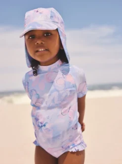 Badkleding|Badkleding|Next - Zonbeschermende zwemset met korte mouwen (3mnd-10jr) Lilac Purple Butterfly Foil