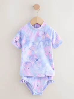 Badkleding|Badkleding|Next - Zonbeschermende zwemset met korte mouwen (3mnd-10jr) Lilac Purple Butterfly Foil
