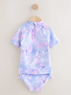 Badkleding|Badkleding|Next - Zonbeschermende zwemset met korte mouwen (3mnd-10jr) Lilac Purple Butterfly Foil