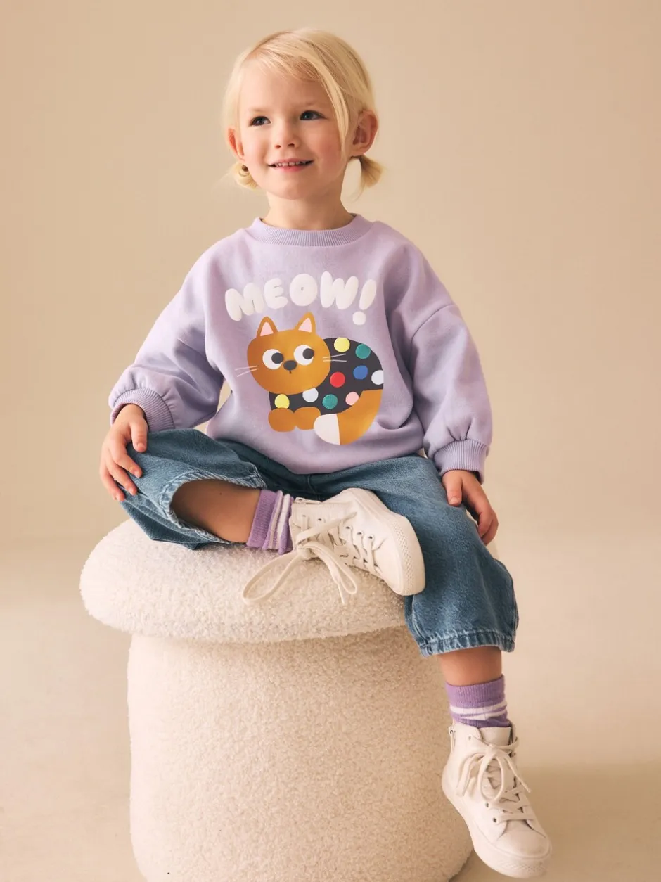 Sweaters En Hoody´S|Next Lilac Purple Spot Cat - Sweatshirt met ronde hals (3 mnd-7 jr)
