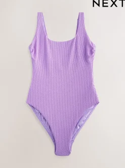 Badkleding|Next Lila-paars - Buikbedekkend badpak met ruime ronde hals