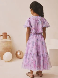 Shorts En Rokken|Next Lila-paars - Floral Embellished Top and Skirt Lehenga Set (3-16yrs)