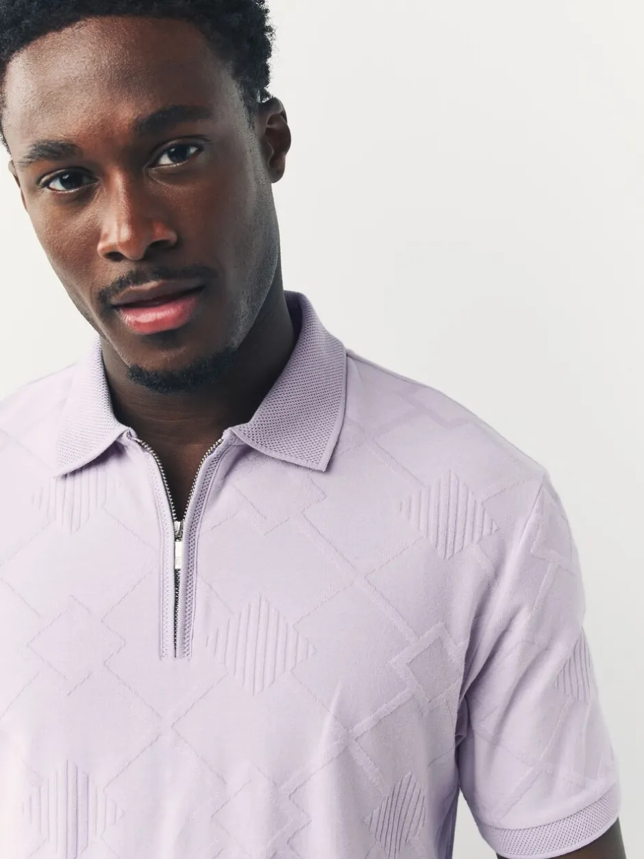 Poloshirts|Next Lila-paars - Net jacquard poloshirt