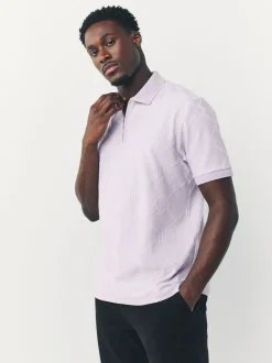 Poloshirts|Next Lila-paars - Net jacquard poloshirt