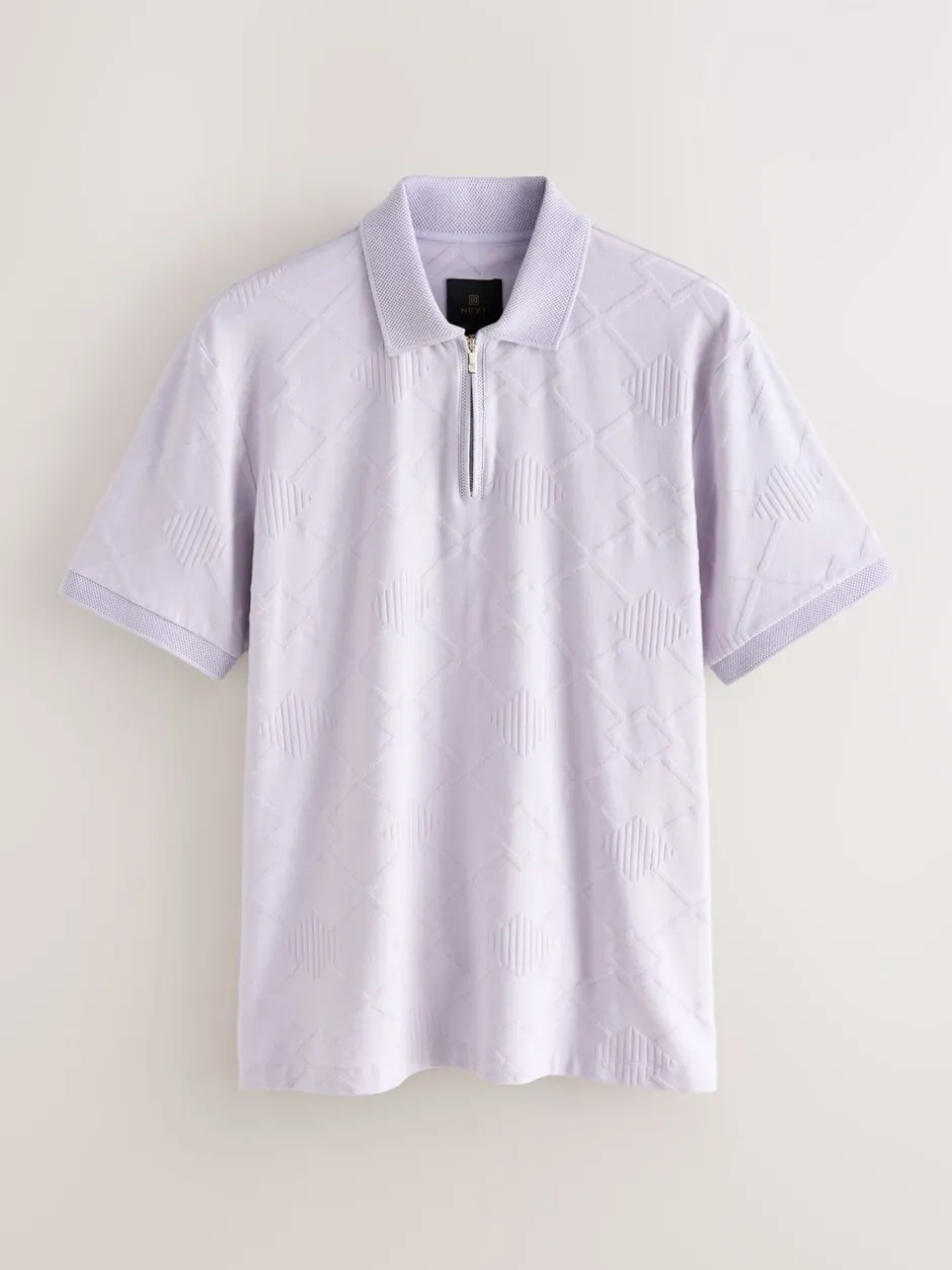 Poloshirts|Next Lila-paars - Net jacquard poloshirt