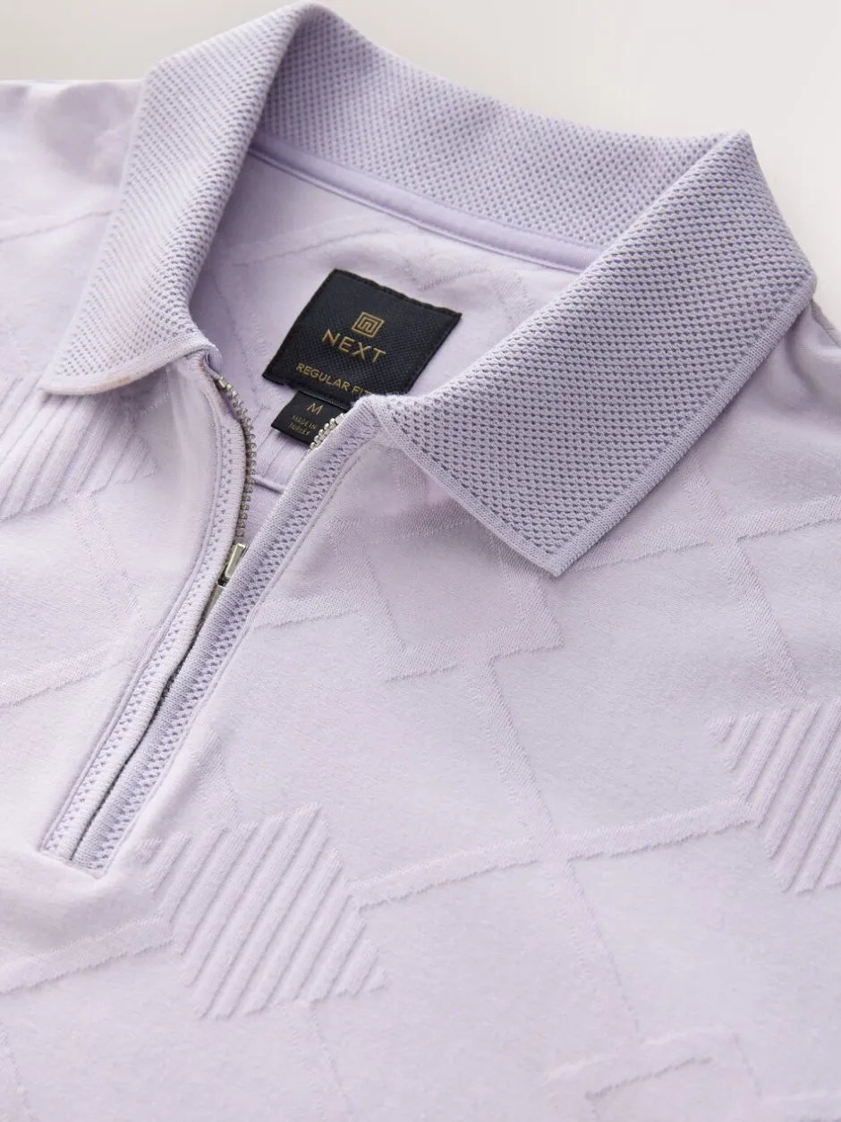Poloshirts|Next Lila-paars - Net jacquard poloshirt