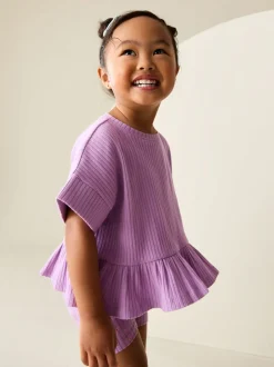 Tops|Sets En Outfits*Next Lila-paars - Set van geribbelde top met korte mouwen en shorts (3 mnd - 7 jr)