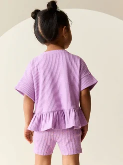 Tops|Sets En Outfits*Next Lila-paars - Set van geribbelde top met korte mouwen en shorts (3 mnd - 7 jr)