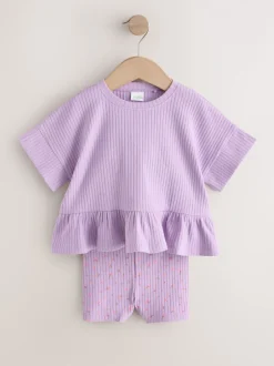 Tops|Sets En Outfits*Next Lila-paars - Set van geribbelde top met korte mouwen en shorts (3 mnd - 7 jr)