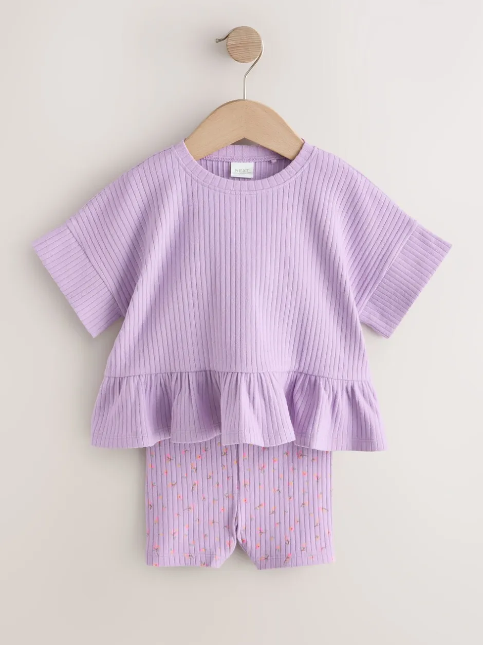 Tops|Sets En Outfits*Next Lila-paars - Set van geribbelde top met korte mouwen en shorts (3 mnd - 7 jr)