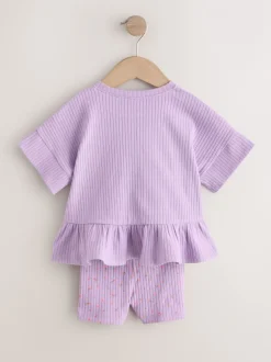Tops|Sets En Outfits*Next Lila-paars - Set van geribbelde top met korte mouwen en shorts (3 mnd - 7 jr)