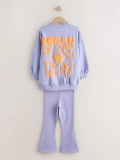 Sets En Outfits|Sweaters En Hoody´S*Next - Sweatshirt and Flare Leggings Set (3-16yrs) Lila-paars