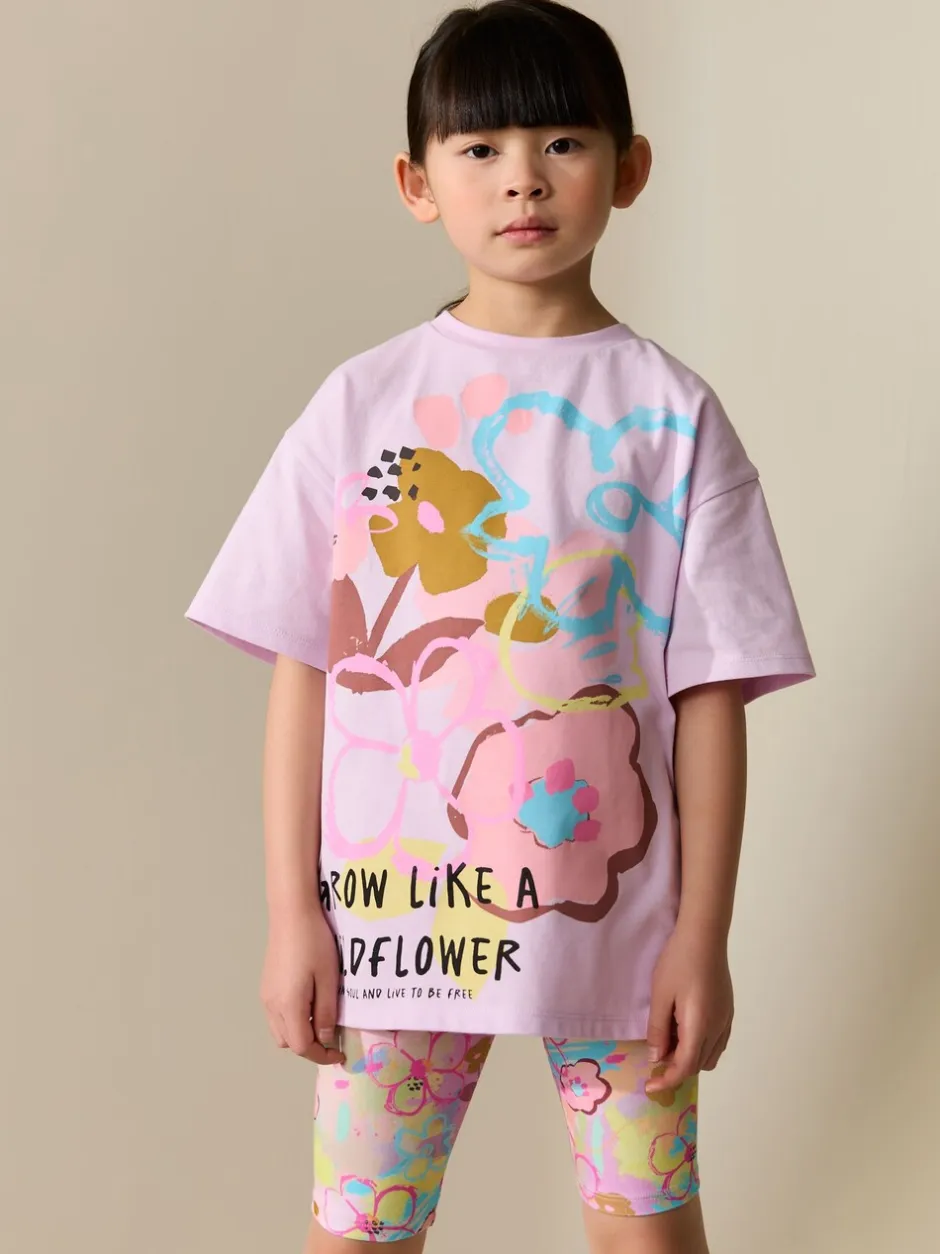 Shorts En Rokken|Next - T-Shirt and Cycle Shorts Set (3-16yrs) Lila-paars gebloemd