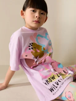 Shorts En Rokken|Next - T-Shirt and Cycle Shorts Set (3-16yrs) Lila-paars gebloemd