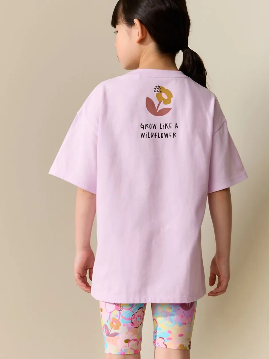 Shorts En Rokken|Next - T-Shirt and Cycle Shorts Set (3-16yrs) Lila-paars gebloemd