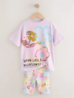 Shorts En Rokken|Next - T-Shirt and Cycle Shorts Set (3-16yrs) Lila-paars gebloemd