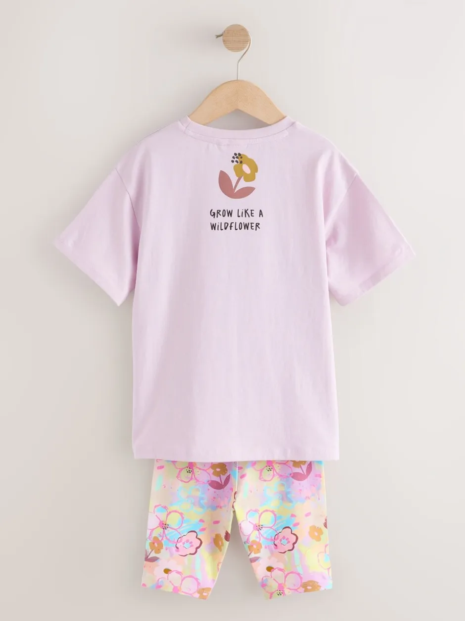 Shorts En Rokken|Next - T-Shirt and Cycle Shorts Set (3-16yrs) Lila-paars gebloemd